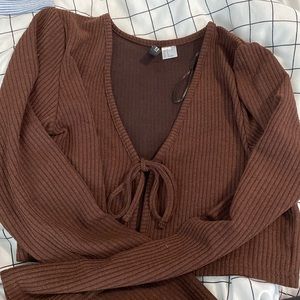 Brown H&m S front tie cardigan